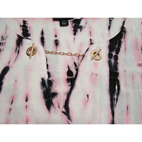 Torrid Sleeveless Flowy Blouse Top Sz 1 Pink Black Tie Dye Key Hole Gold Jewels - Picture 6 of 12